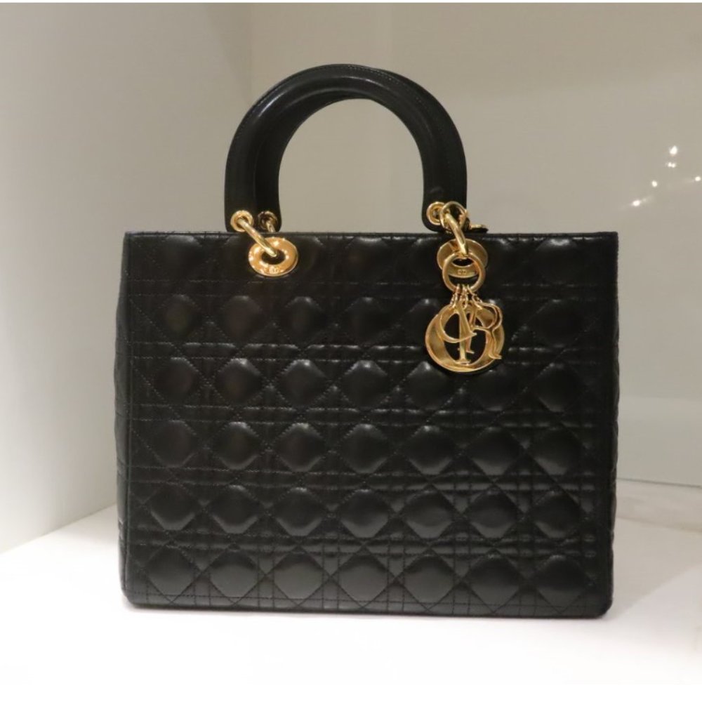 DIOR Large Lambskin 'Lady Dior' Bag